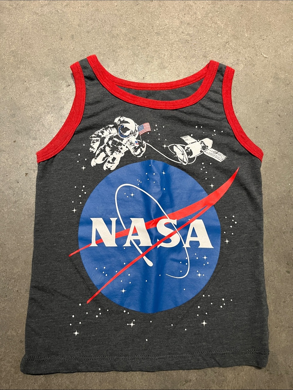 NASA Logo Space Tank Top - Charcoal with Red Trim Buzz Aldrin